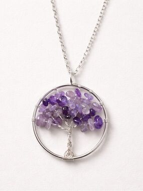 Amethyst chip stone Tree of Life Necklace
